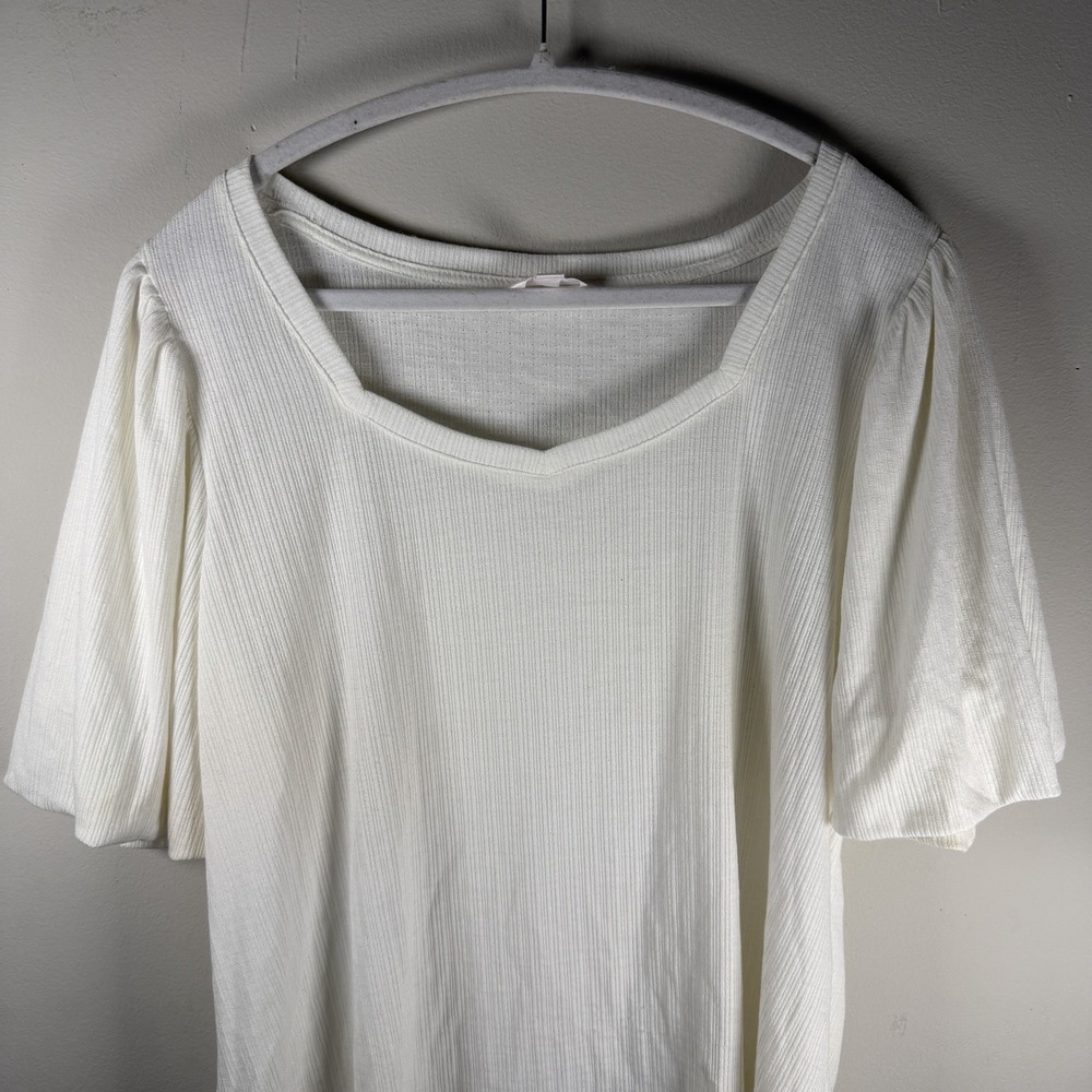 Lauren Conrad White XL Puff Sleeve Round Neck Blouse Boho Top Plus Size - Picture 2 of 8